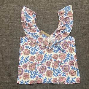 J Crew - Floral V Neck Lined Cotton Top - Size M - NWT